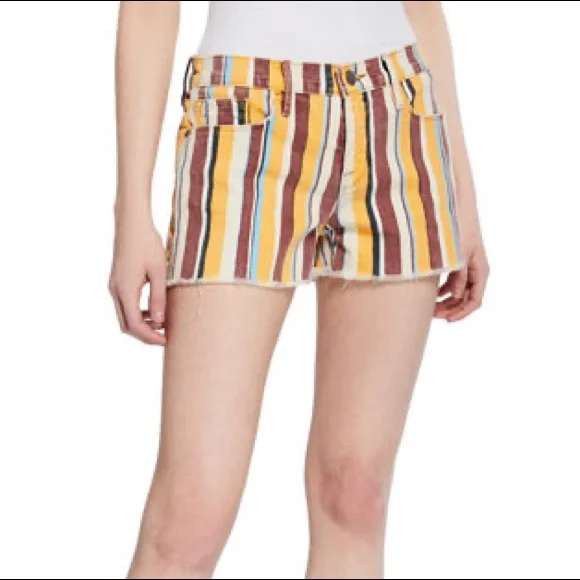Frame Striped Raw Hem Denim Cutoff Shorts Multicolor Sz 25 NWT